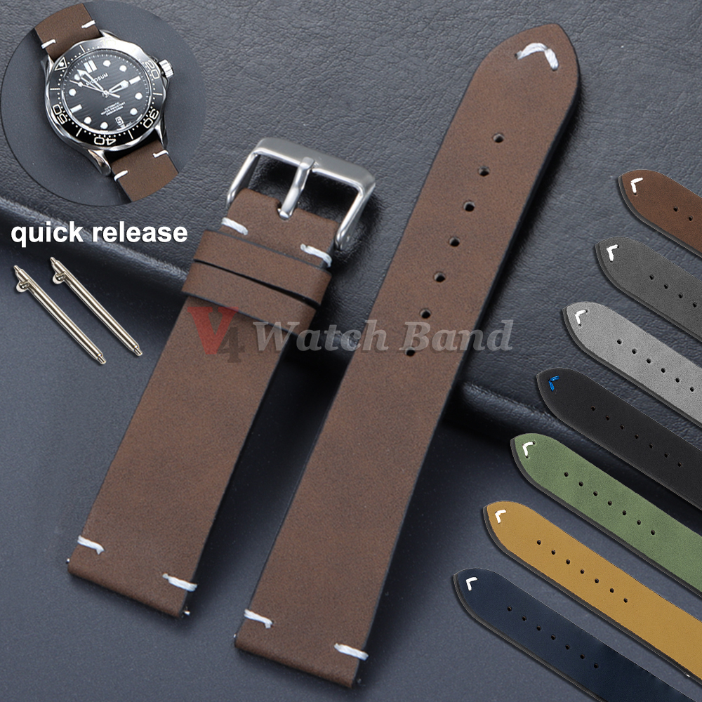 Omega Watches Smartwatch - Vintage Matte Leather Watch Band for