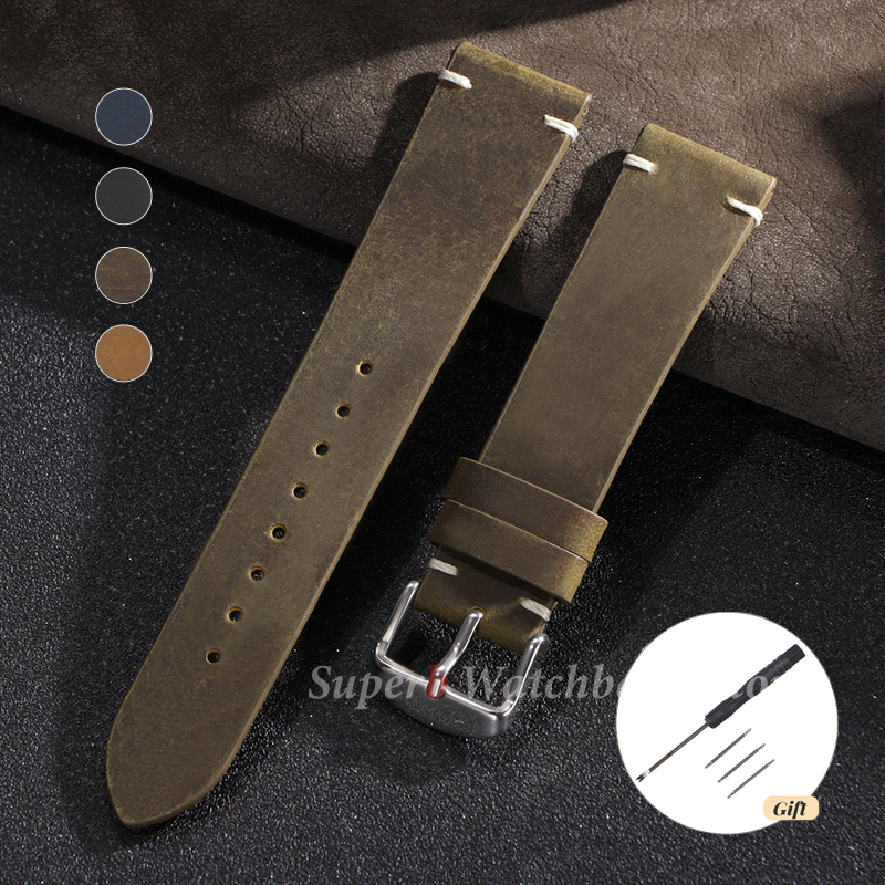 Omega Watches Smartwatch - Handmade Stitching Cowhide Strap for Seiko