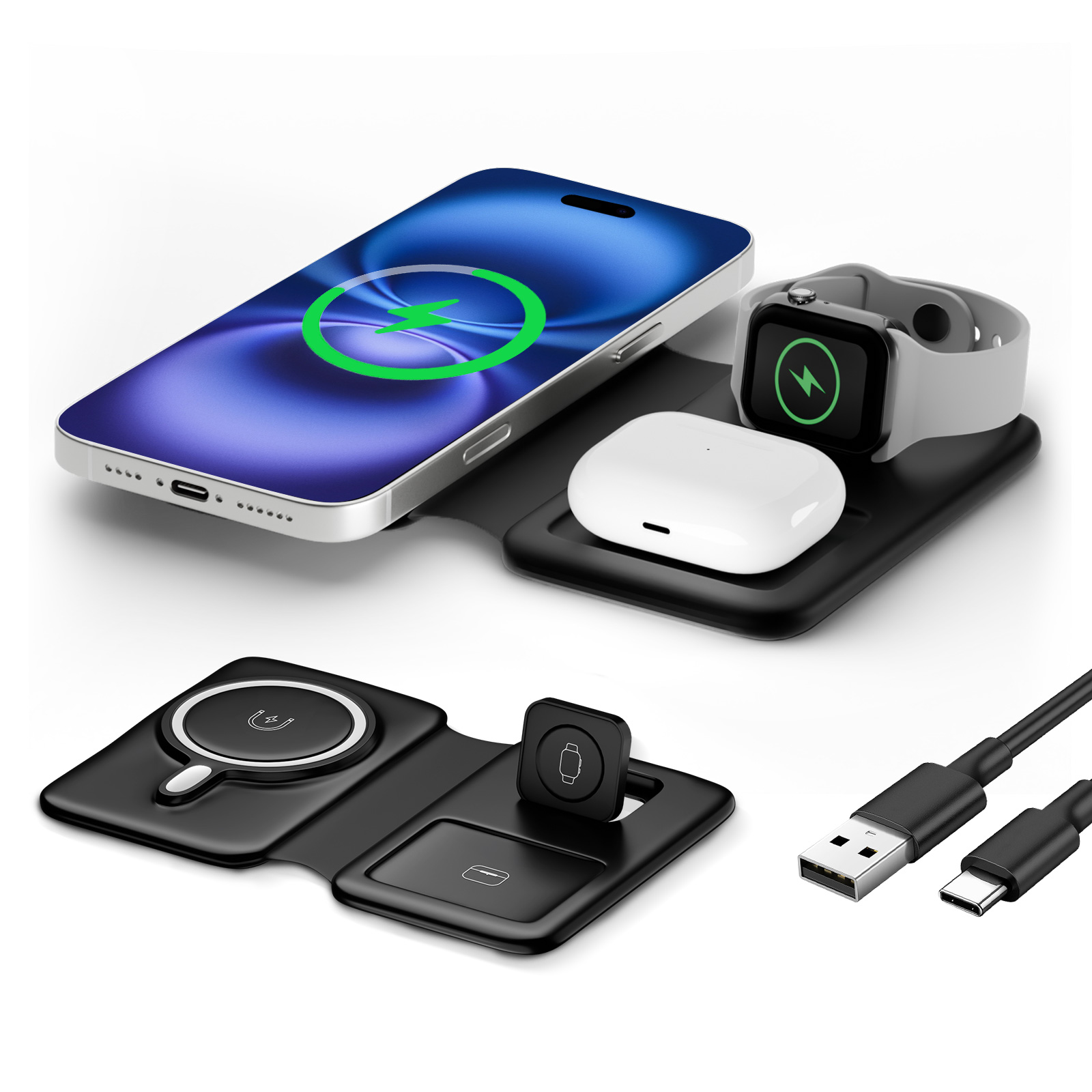 15W Magnetic 3 in 1 Wireless C - Iwatch Smartwatch incelemesi ve fiyatı